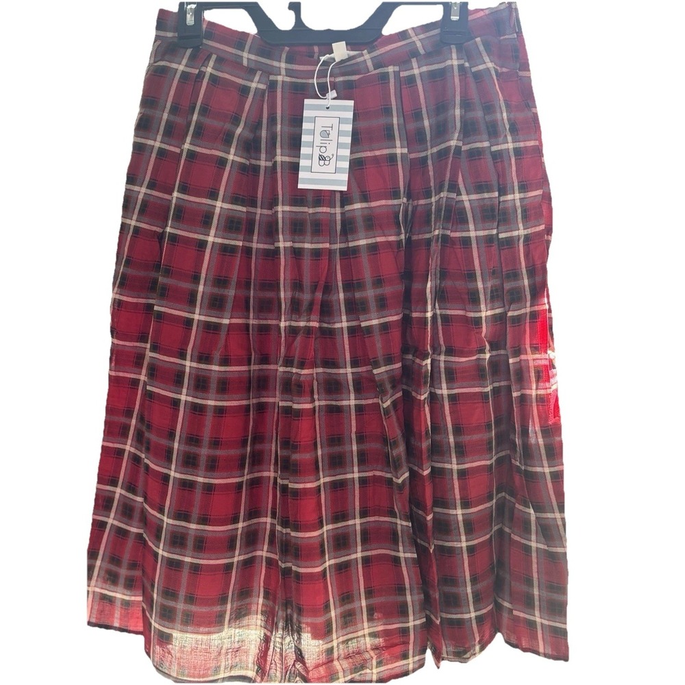 TULIP B Large WOMEN'S Vintage Inspired Plaid  POCKETS ZIP SKIRT NWT Lined